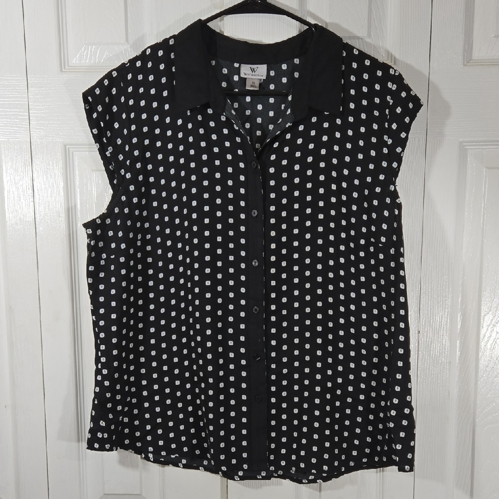 Worthington Women XL Black and White Square Dot Sleeveless Blouse